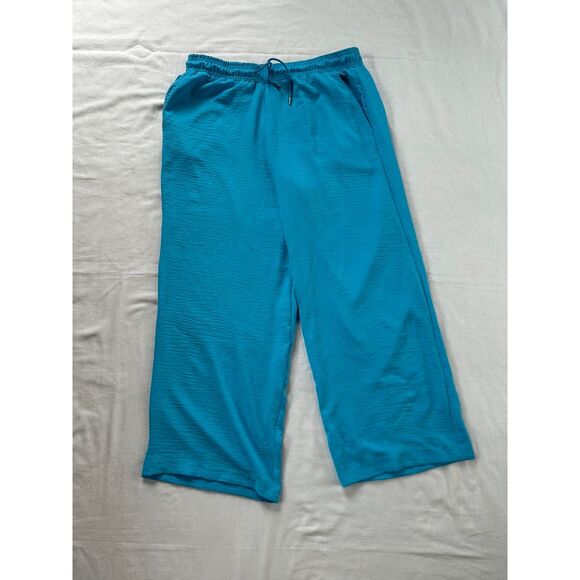 Women's Blue Lightweight Drawstring Summer Pants, Size Large, Wide Leg, Flowy - Picture 1 of 7